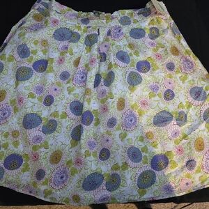 A-Line Floral Skirt in White with Purple & Green Print
